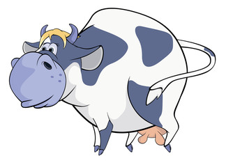 Happy blue cow. Cartoon