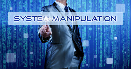Businessman pressing on button system manipulation