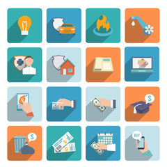 Pay bill icons flat set