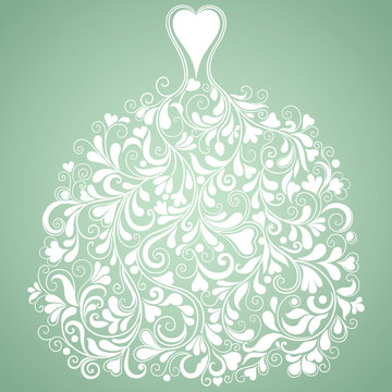 White wedding dress vintage vector silhouette