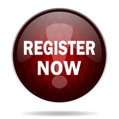 register now red glossy web icon on white background.