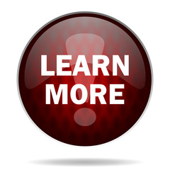 learn more red glossy web icon on white background.