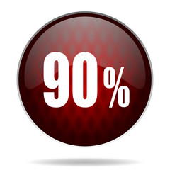 90 percent red glossy web icon on white background.