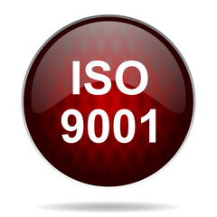 iso 9001 red glossy web icon on white background.