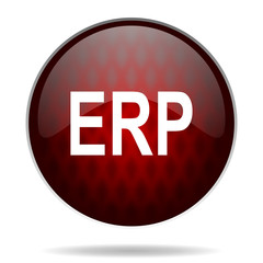 erp red glossy web icon on white background.