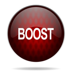 boost red glossy web icon on white background.