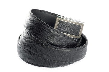 Black leather belt isolated on white background