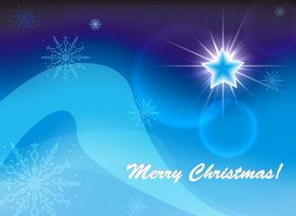 Naklejka na ściany i meble Christmas star on a blue background and text