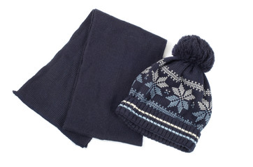Cold winter clothing - hat or cap, scarf.