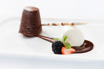 chocolate dessert with ice cream