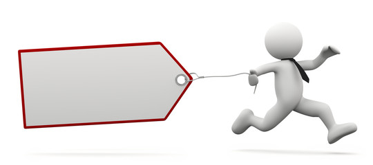 omino bianco che tira un cartello con bordi rossi