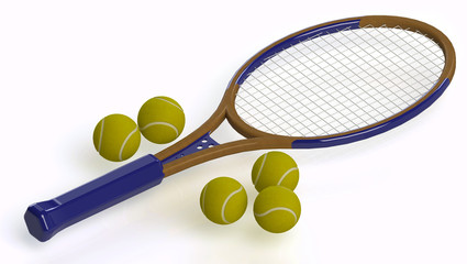 Tennisbalsl and racket