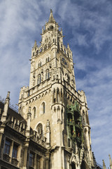 Fototapeta na wymiar Clock tower of New Town Hall, Marienplatz, Munich.