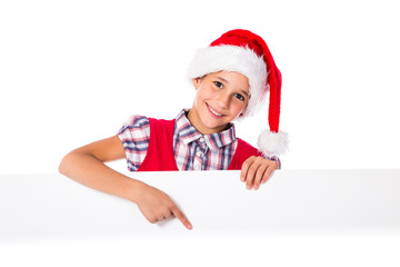 Girl in Santa hat with whiteboard