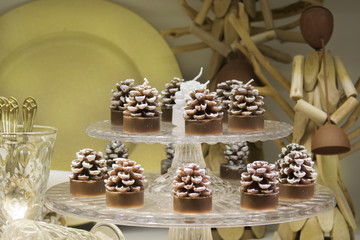 decorative candles pinecone, brown colors