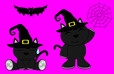 halloween cute black cat witch cartoon set5