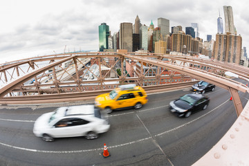 Traffic on Brooklyn Bridge, Lower Manhattan in Background