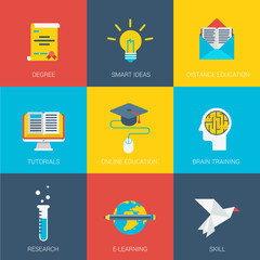 Flat education smart idea research design icons set graduate
