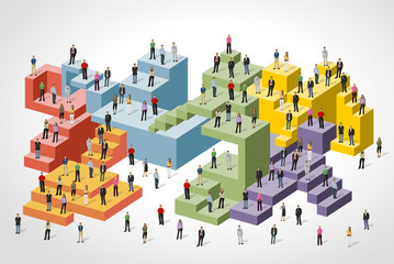 Business people over colorful blocks