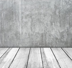 Cement wall and old wood floor in perspective, background