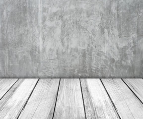 Cement wall and old wood floor in perspective, background