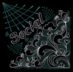 Social webs in doodle style on black background