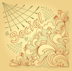 Social webs in doodle style on beige background