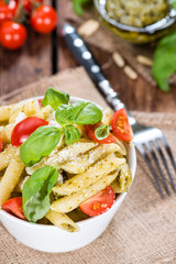 Portion of Penne with Basil Pesto