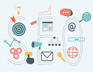 infographics seo optimization. SEO concept. Set icons