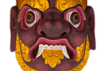 Bhairab wooden mask isolated over white background