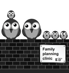 Monochrome comical family planning sign