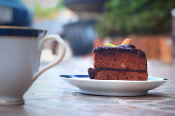 Chocolate cake and coffee.