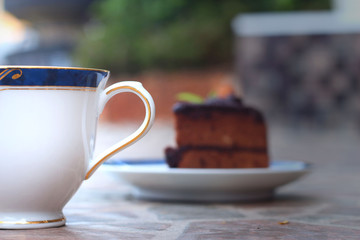Chocolate cake and coffee.