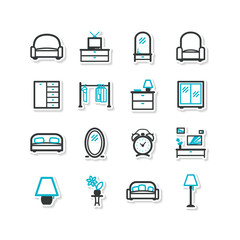 Set of icons - a home interior, drawing room.