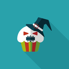 Halloween cupcakes with ghost flat icon with long shadow,eps10