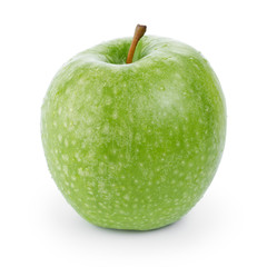 ripe fresh green apple with water drops