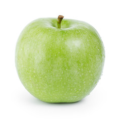 ripe fresh green apple with water drops