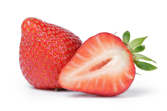 fresh ripe strawberries and half