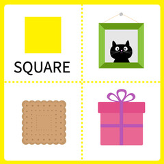 Learning square form picture box  biscuit. Educational card