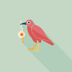 Halloween crow and eyeball flat icon with long shadow,eps10