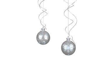Two hanging silver bauble decorations