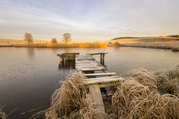 małe jeziorko pokryte pierwszym lodem i szronem © Mike Mareen