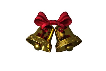 Golden bells with red ribbon