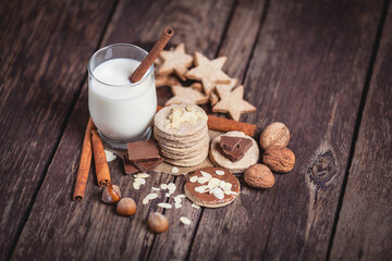 Christmas sweets on wooden planks 