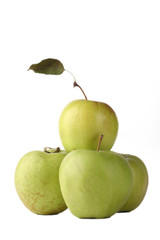 Green apples over white