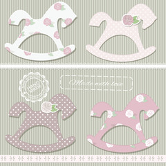 Scrapbook design elements - rocking horses in shabby chic style.