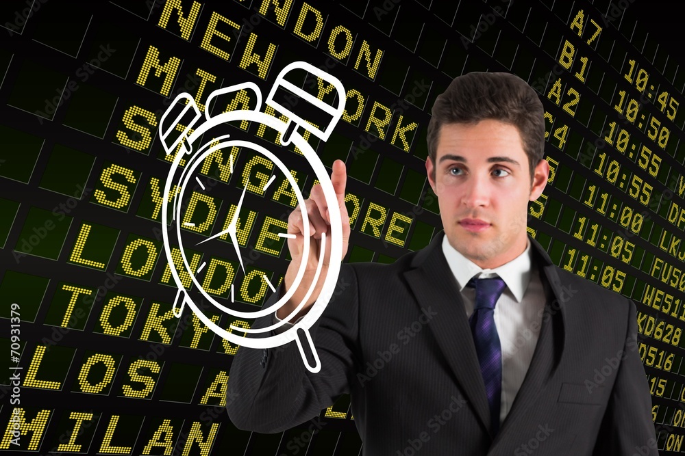 Poster composite image of businessman standing and pointing