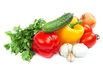 Fresh vegetables on a white background.