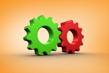 Composite image of red and green cog and wheel