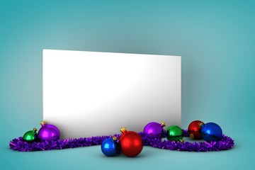 Composite image of poster with colourful christmas decorations